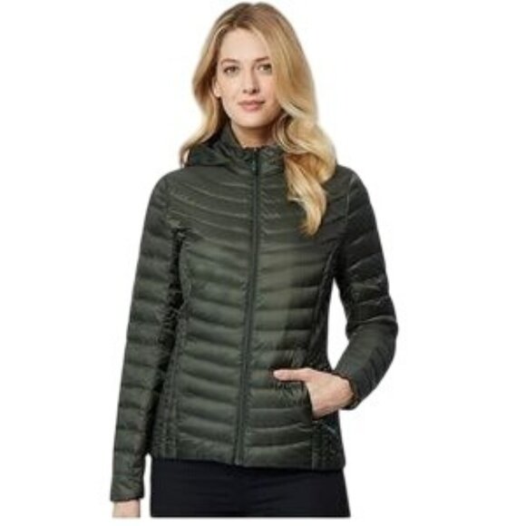 HeatKeep Lightweight Down Packable Black Puffer Jacket M Hooded Quilted Utility - Picture 1 of 11